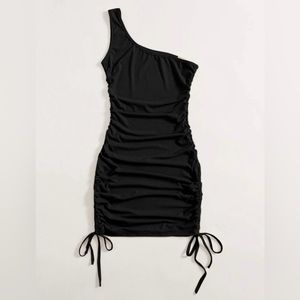 NWOT Solid One Shoulder Drawstring Side Bodycon Dress